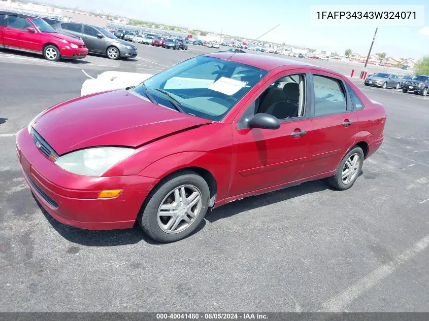 2003 Ford Focus Se VIN: 1FAFP34343W324071 Lot: 40041480