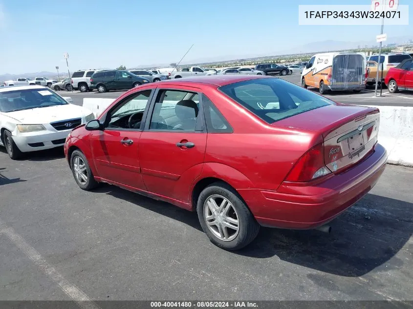 2003 Ford Focus Se VIN: 1FAFP34343W324071 Lot: 40041480