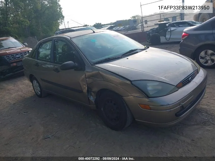 2003 Ford Focus Lx VIN: 1FAFP33P83W213950 Lot: 40072292