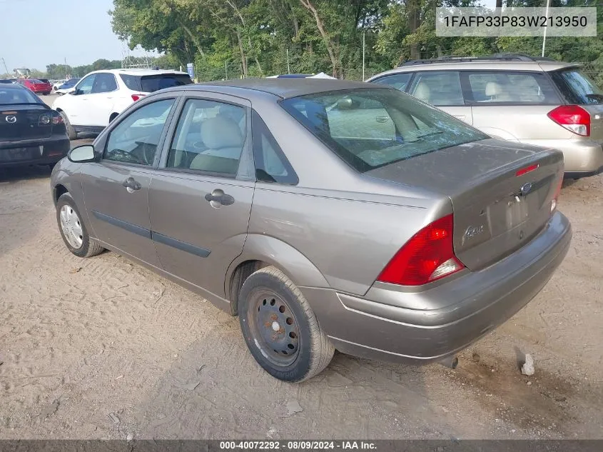 2003 Ford Focus Lx VIN: 1FAFP33P83W213950 Lot: 40072292