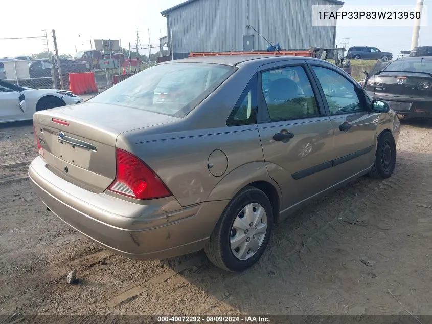 2003 Ford Focus Lx VIN: 1FAFP33P83W213950 Lot: 40072292