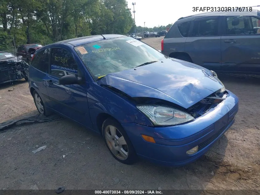 2003 Ford Focus Zx3 VIN: 3FAFP31303R176718 Lot: 40073034