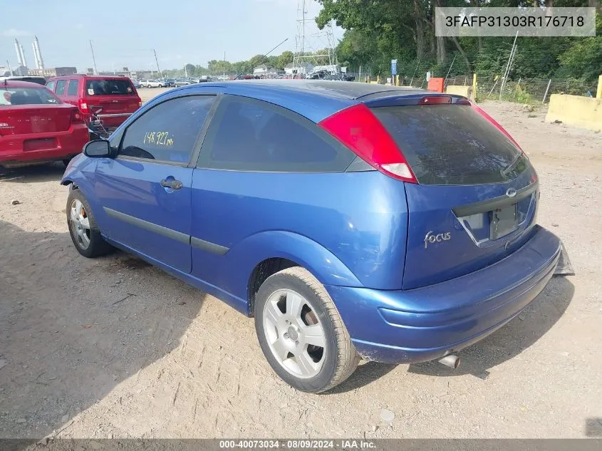 2003 Ford Focus Zx3 VIN: 3FAFP31303R176718 Lot: 40073034