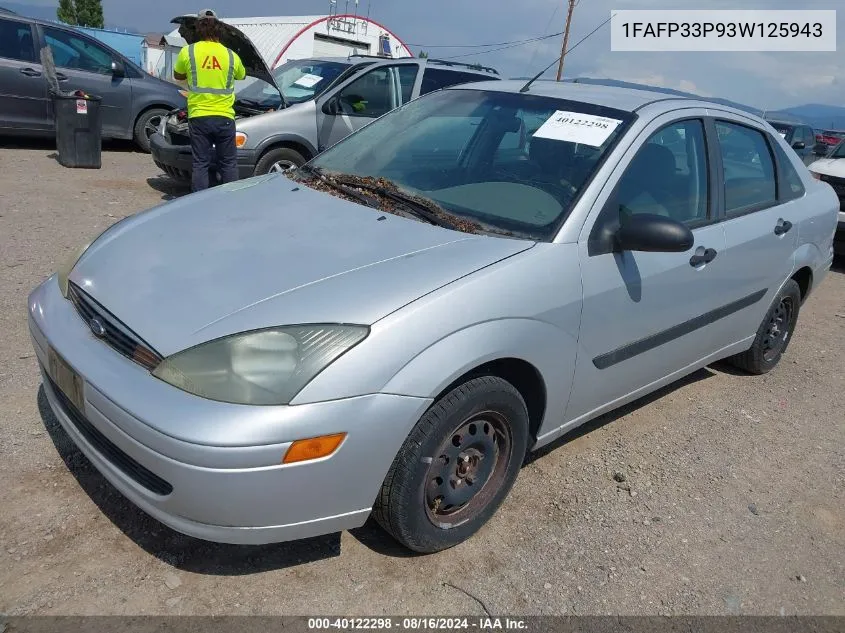 2003 Ford Focus Lx VIN: 1FAFP33P93W125943 Lot: 40122298