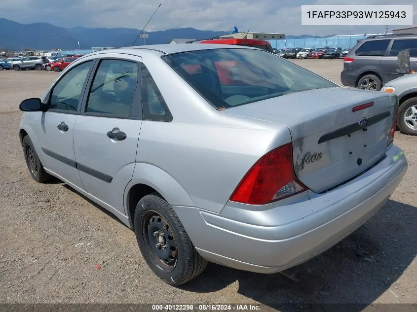 2003 Ford Focus Lx VIN: 1FAFP33P93W125943 Lot: 40122298