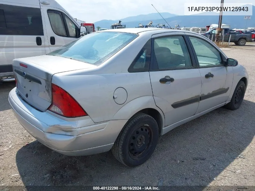 2003 Ford Focus Lx VIN: 1FAFP33P93W125943 Lot: 40122298