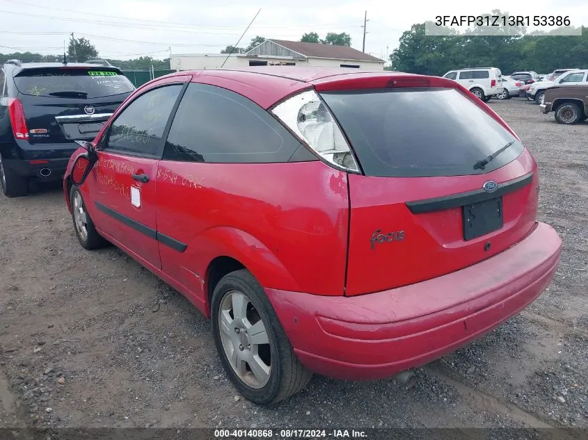 2003 Ford Focus Zx3 VIN: 3FAFP31Z13R153386 Lot: 40140868