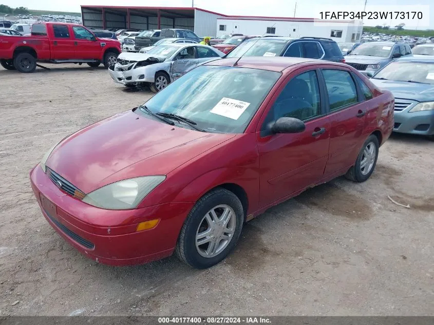 2003 Ford Focus Se VIN: 1FAFP34P23W173170 Lot: 40177400