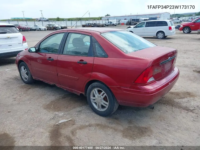 2003 Ford Focus Se VIN: 1FAFP34P23W173170 Lot: 40177400