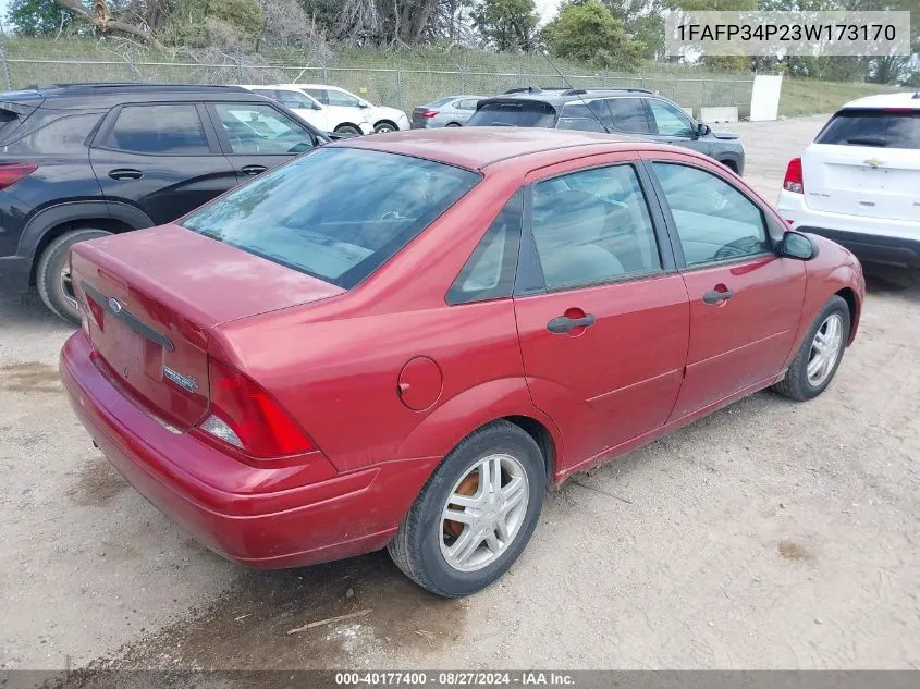 2003 Ford Focus Se VIN: 1FAFP34P23W173170 Lot: 40177400