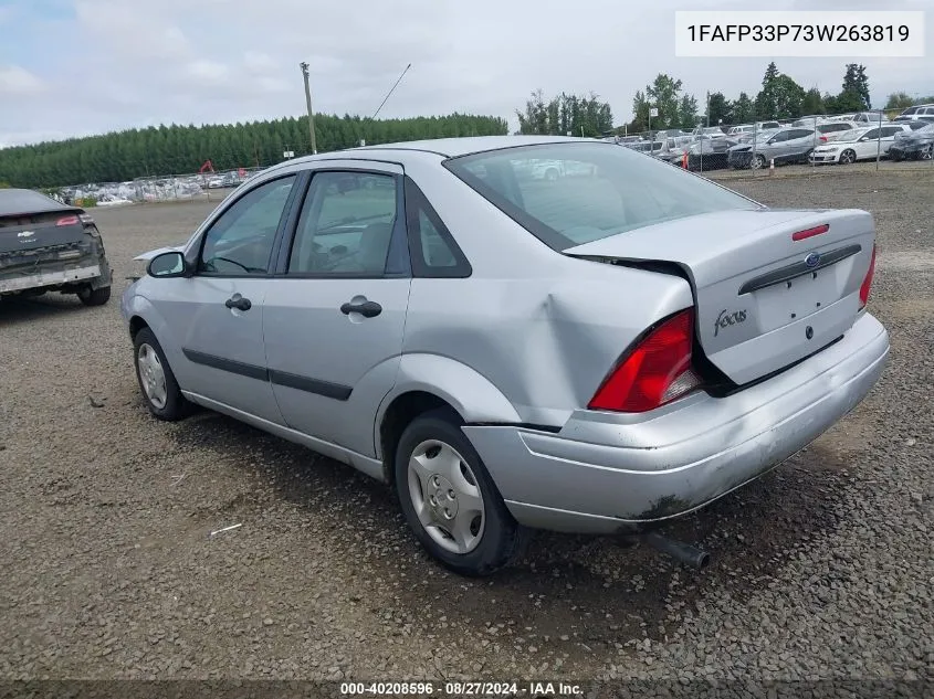 2003 Ford Focus Lx VIN: 1FAFP33P73W263819 Lot: 40208596