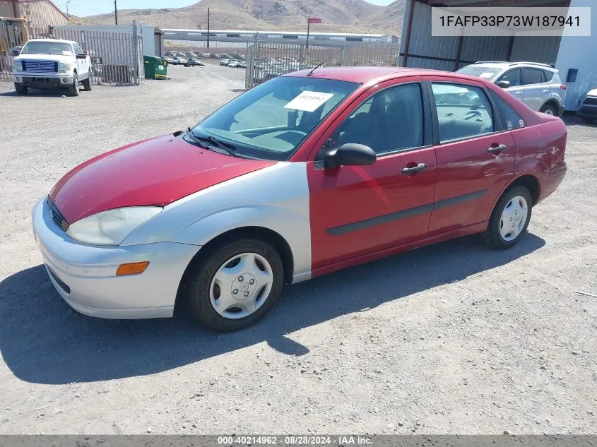 2003 Ford Focus Lx VIN: 1FAFP33P73W187941 Lot: 40214962