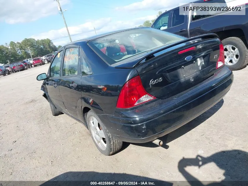 2003 Ford Focus Zts VIN: 1FAFP38393W236692 Lot: 40258647