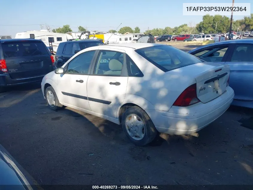 2003 Ford Focus Lx VIN: 1FAFP33P53W292364 Lot: 40269273