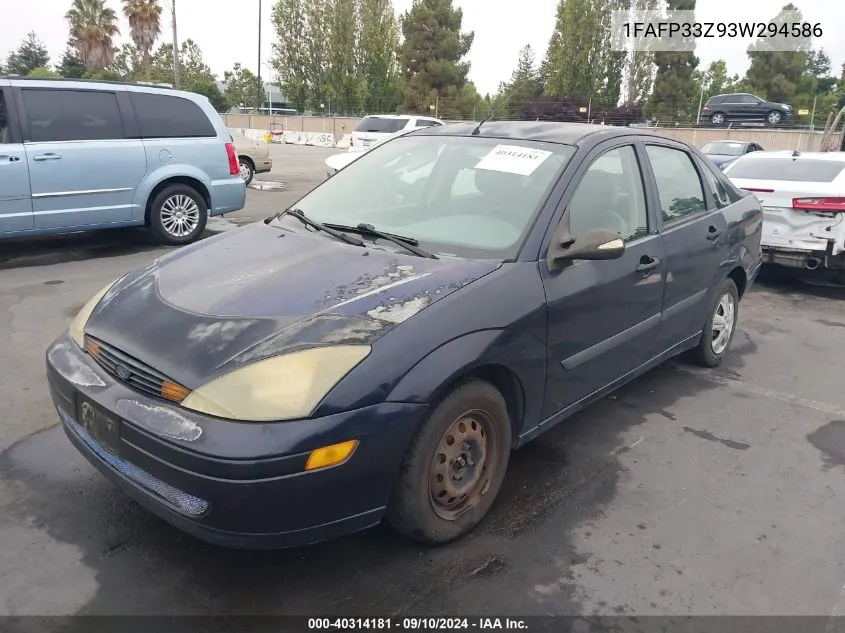 2003 Ford Focus Lx VIN: 1FAFP33Z93W294586 Lot: 40314181