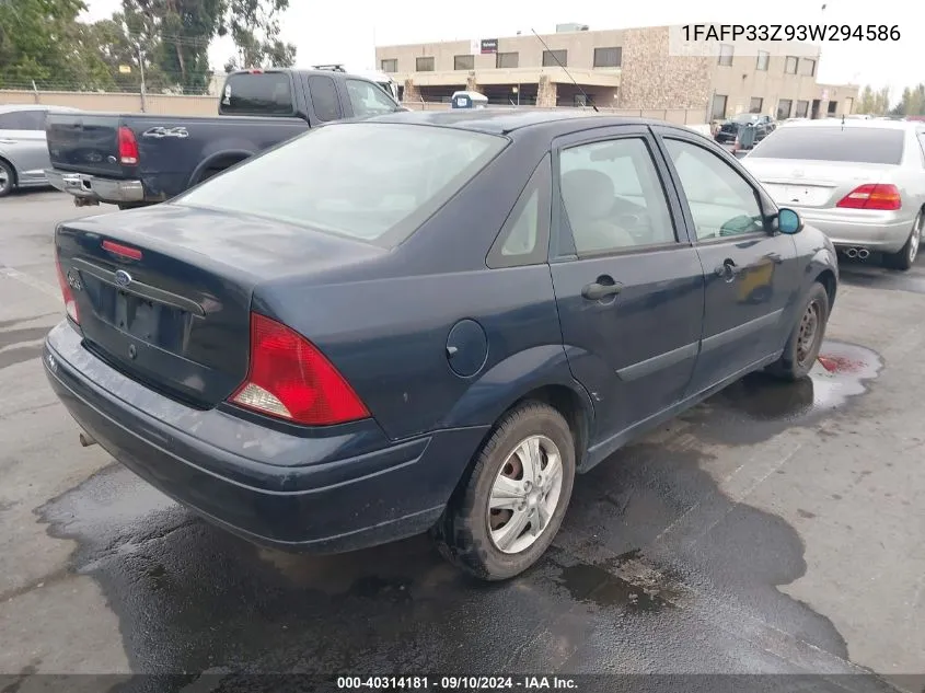 2003 Ford Focus Lx VIN: 1FAFP33Z93W294586 Lot: 40314181