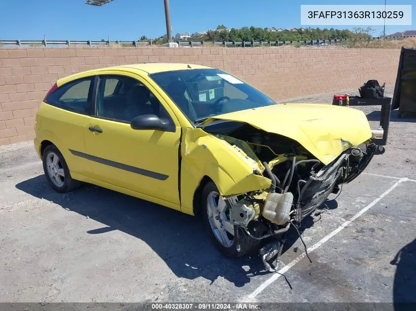 2003 Ford Focus Zx3 VIN: 3FAFP31363R130259 Lot: 40328307