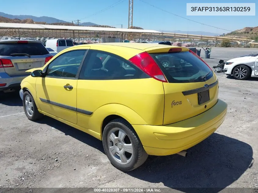 2003 Ford Focus Zx3 VIN: 3FAFP31363R130259 Lot: 40328307