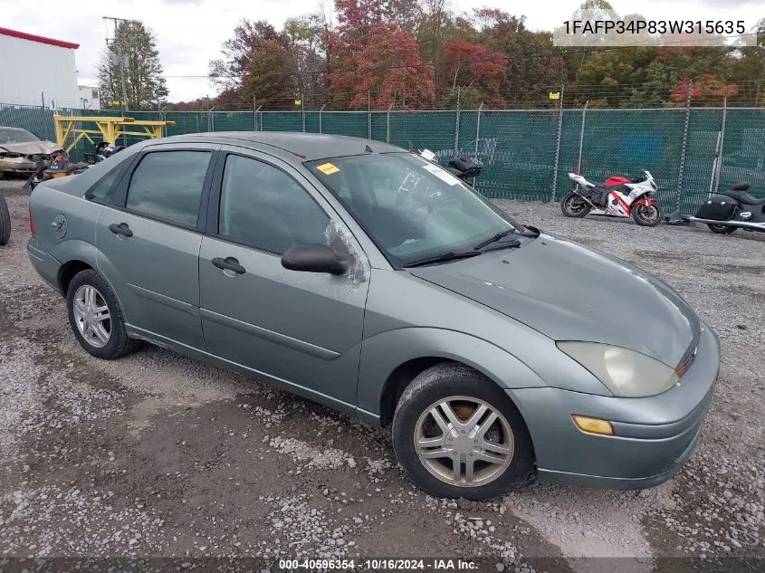 2003 Ford Focus Se VIN: 1FAFP34P83W315635 Lot: 40596354