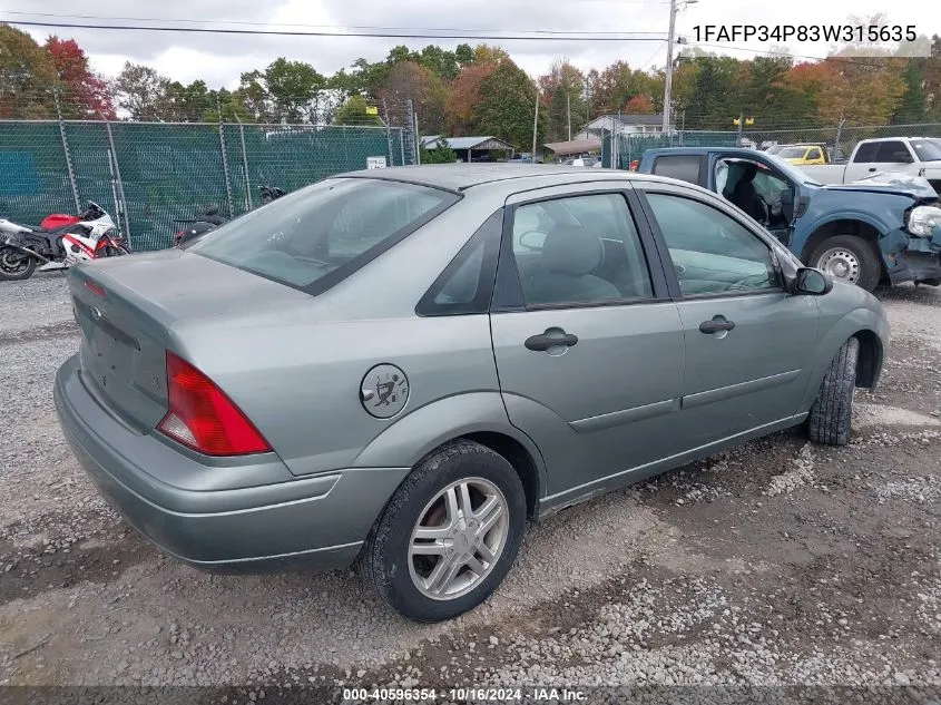 2003 Ford Focus Se VIN: 1FAFP34P83W315635 Lot: 40596354