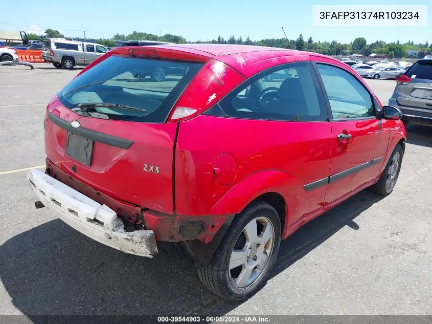 2004 Ford Focus Zx3 VIN: 3FAFP31374R103234 Lot: 39544903