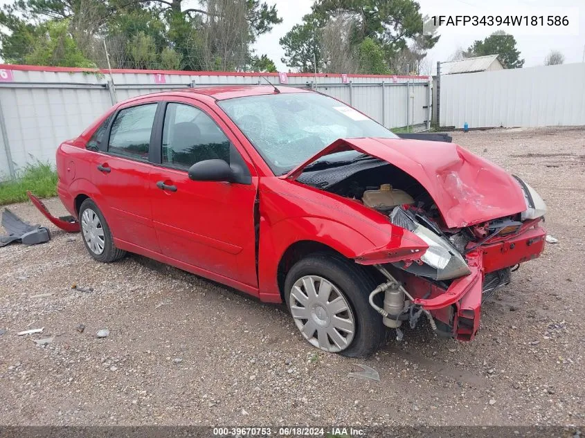 2004 Ford Focus Se VIN: 1FAFP34394W181586 Lot: 39670753