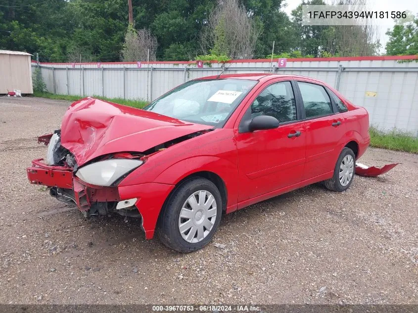 2004 Ford Focus Se VIN: 1FAFP34394W181586 Lot: 39670753