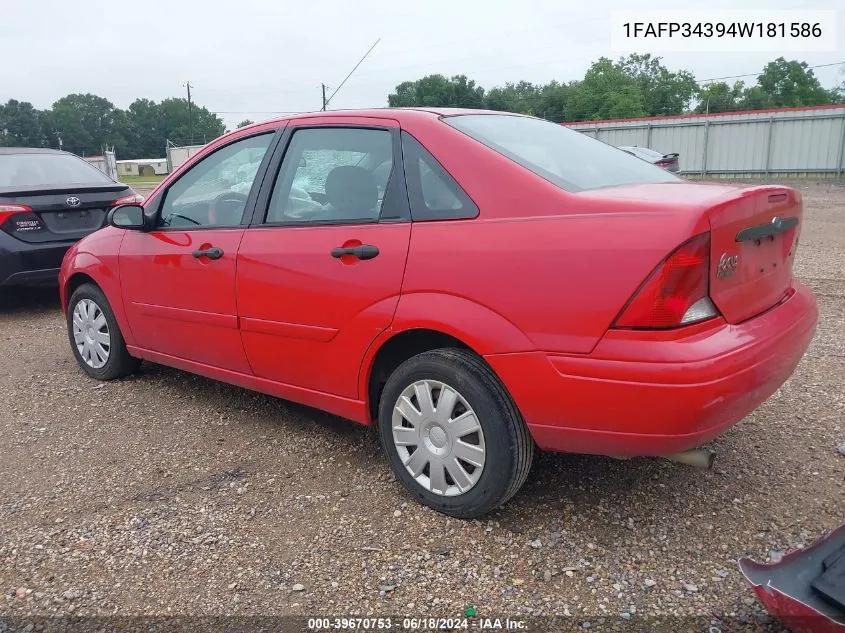 2004 Ford Focus Se VIN: 1FAFP34394W181586 Lot: 39670753