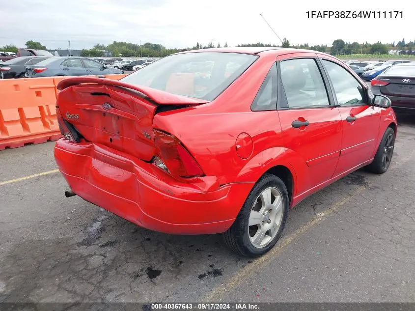 2004 Ford Focus Zts VIN: 1FAFP38Z64W111171 Lot: 40367643