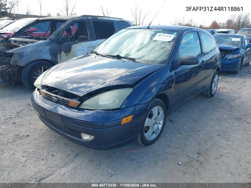 2004 Ford Focus Zx3 VIN: 3FAFP31Z44R118861 Lot: 40773338