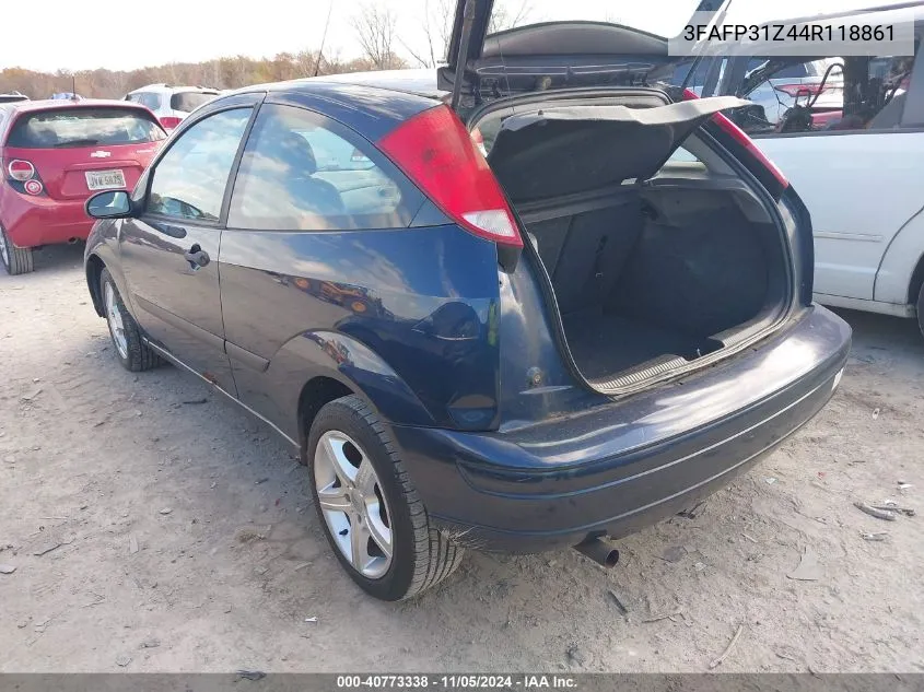 2004 Ford Focus Zx3 VIN: 3FAFP31Z44R118861 Lot: 40773338