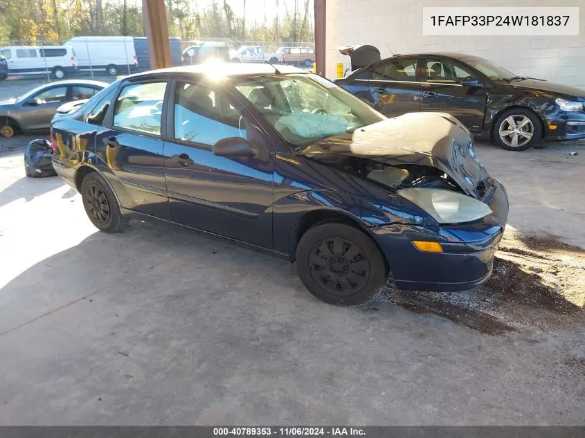 2004 Ford Focus Lx VIN: 1FAFP33P24W181837 Lot: 40789353