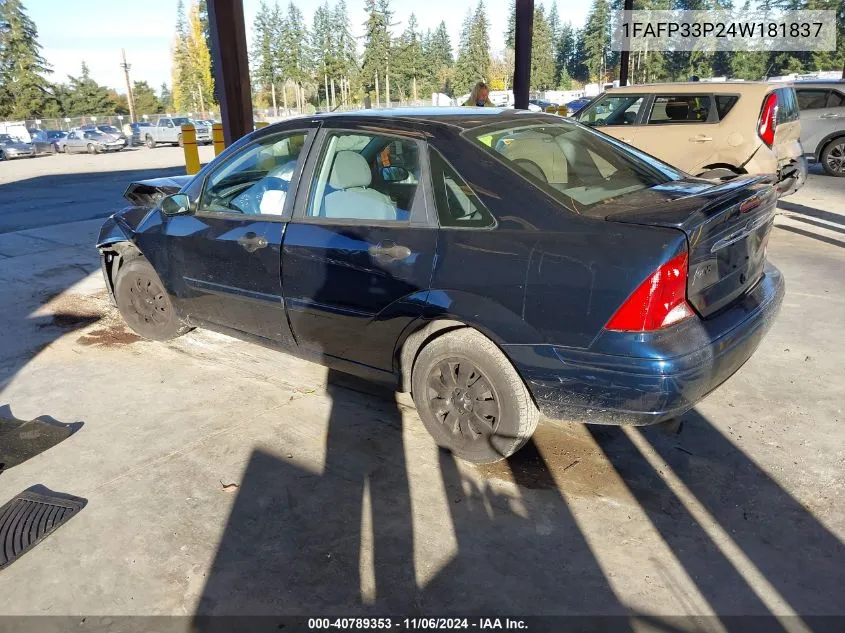 2004 Ford Focus Lx VIN: 1FAFP33P24W181837 Lot: 40789353