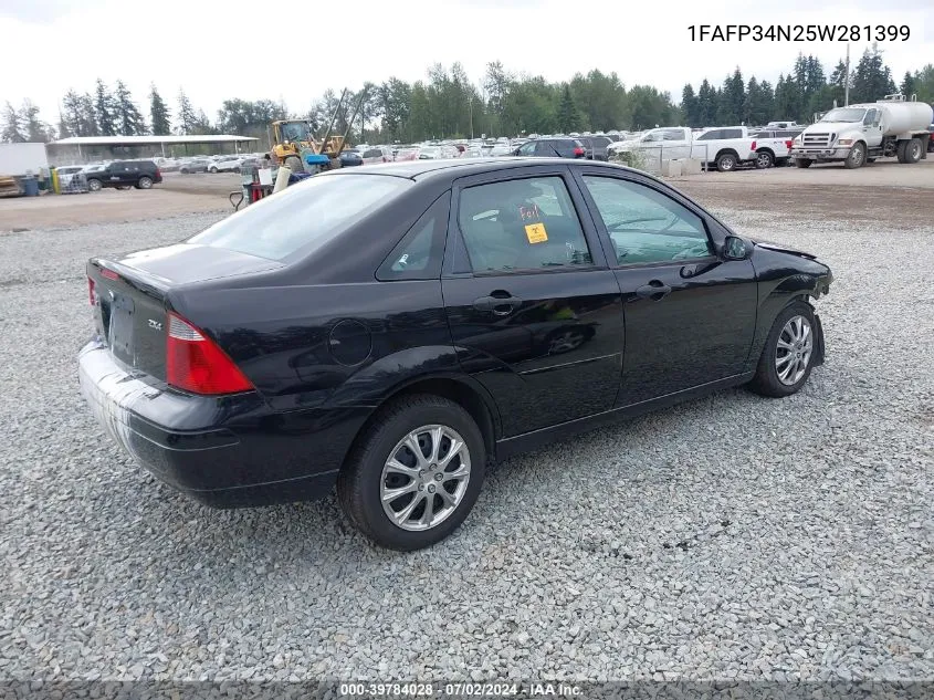 2005 Ford Focus Zx4 VIN: 1FAFP34N25W281399 Lot: 39784028