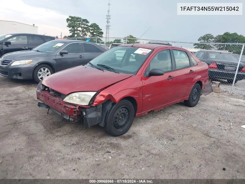 2005 Ford Focus VIN: 1FAFT34N55W215042 Lot: 39865568