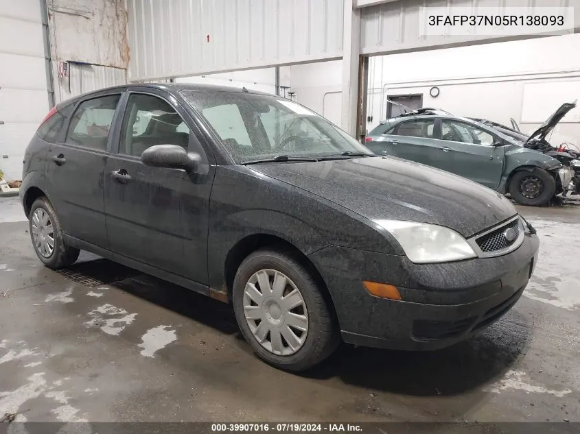 2005 Ford Focus Zx5 VIN: 3FAFP37N05R138093 Lot: 39907016