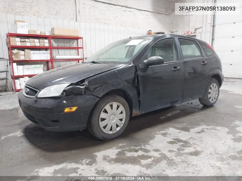 2005 Ford Focus Zx5 VIN: 3FAFP37N05R138093 Lot: 39907016