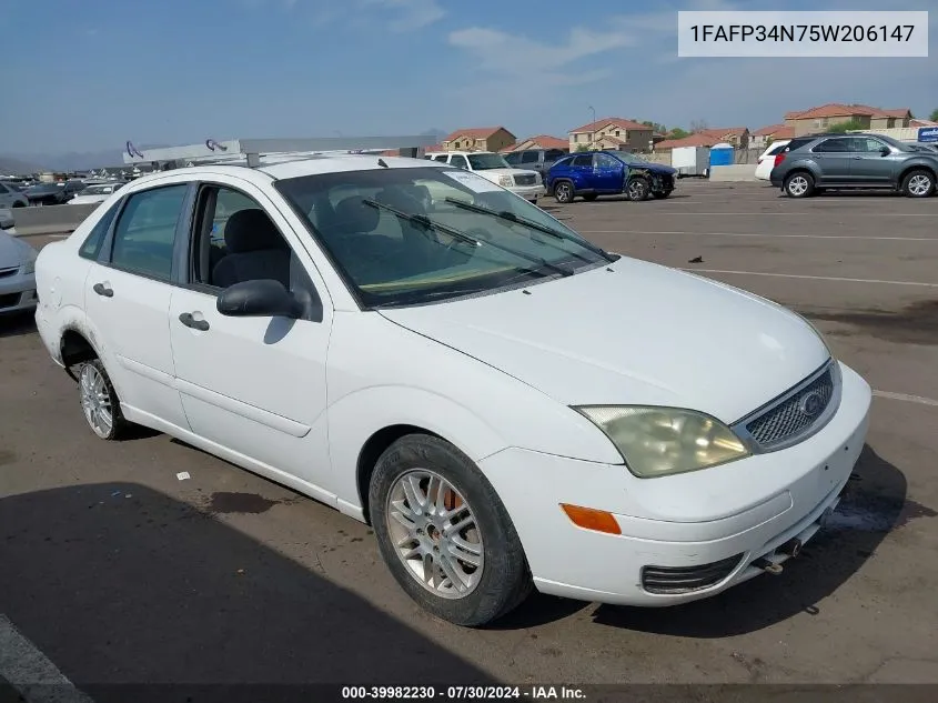 2005 Ford Focus Zx4 VIN: 1FAFP34N75W206147 Lot: 39982230