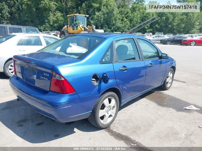 2005 Ford Focus Zx4 VIN: 1FAFP34N75W157418 Lot: 39986372