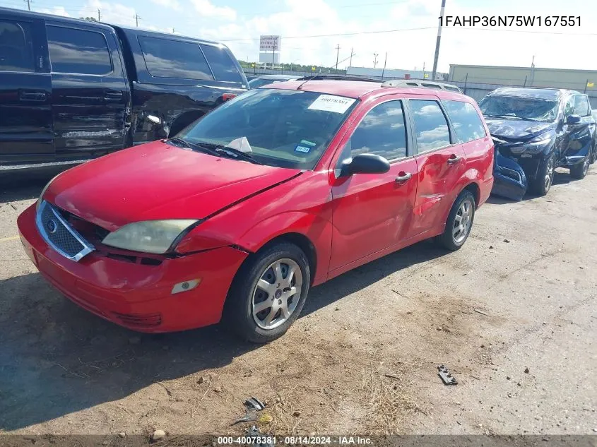 2005 Ford Focus Zxw VIN: 1FAHP36N75W167551 Lot: 40078381