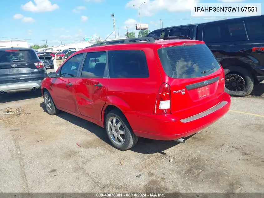 2005 Ford Focus Zxw VIN: 1FAHP36N75W167551 Lot: 40078381