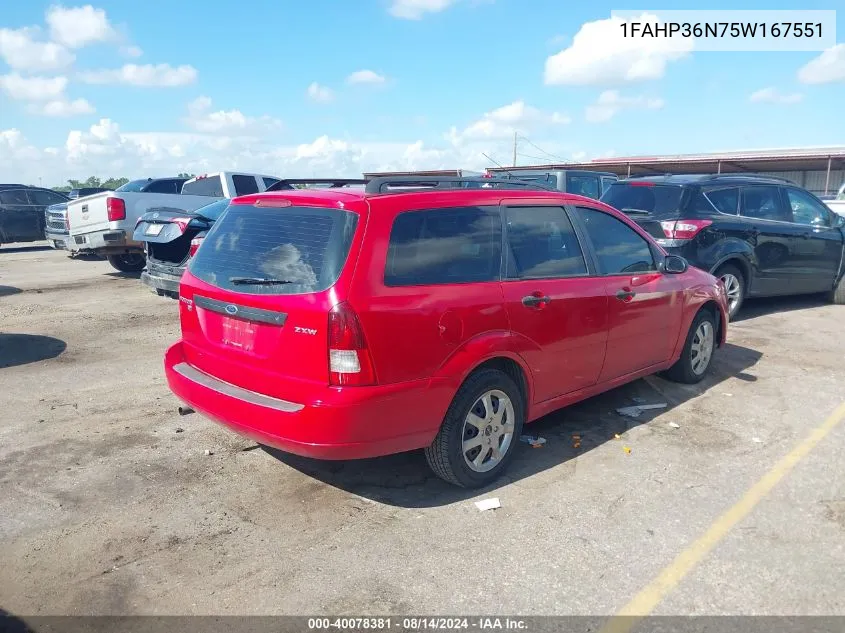 2005 Ford Focus Zxw VIN: 1FAHP36N75W167551 Lot: 40078381