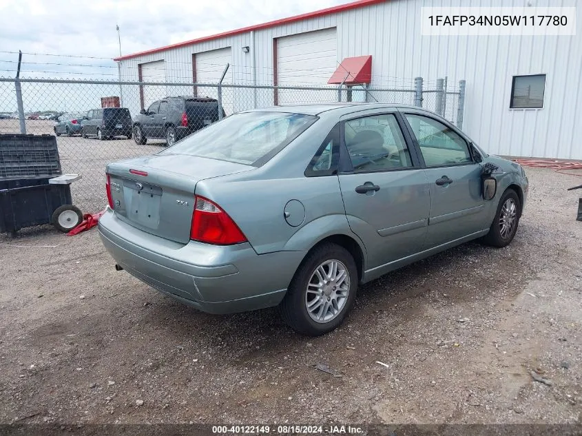 2005 Ford Focus Zx4 VIN: 1FAFP34N05W117780 Lot: 40122149