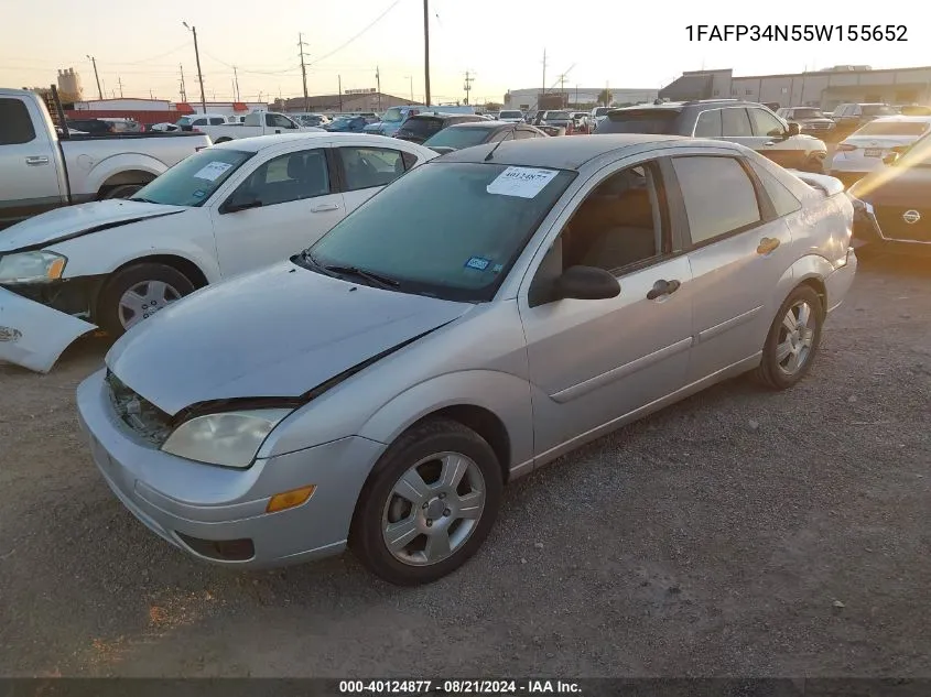 2005 Ford Focus Zx4 VIN: 1FAFP34N55W155652 Lot: 40124877