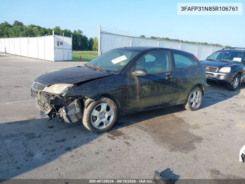 2005 Ford Focus Zx3 VIN: 3FAFP31N85R106761 Lot: 40128024