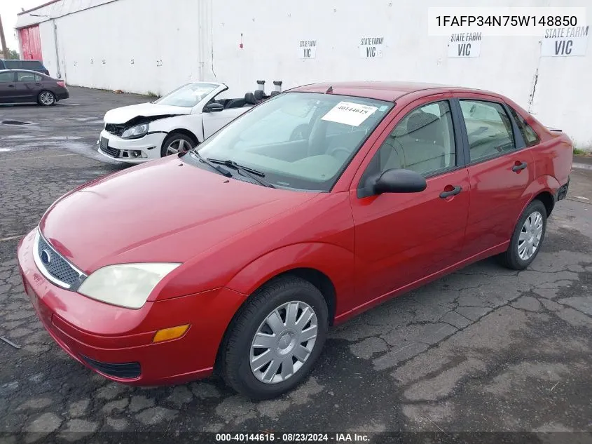 2005 Ford Focus Zx4 VIN: 1FAFP34N75W148850 Lot: 40144615