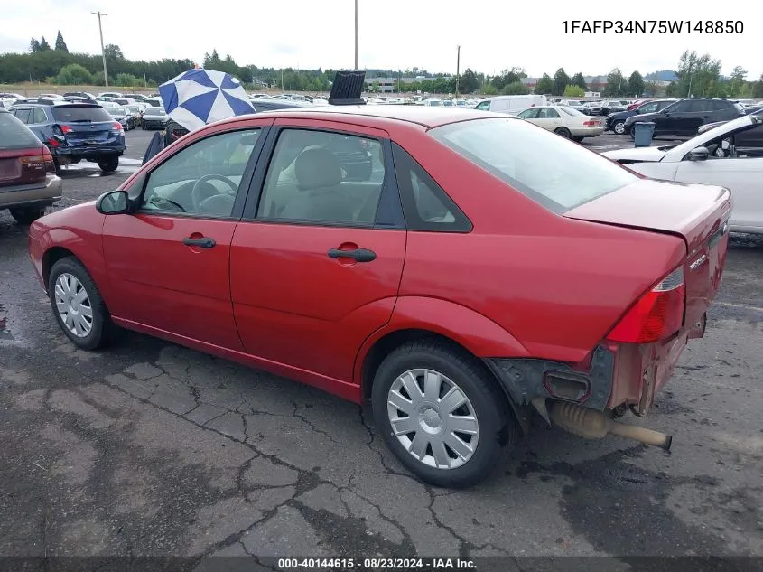 2005 Ford Focus Zx4 VIN: 1FAFP34N75W148850 Lot: 40144615