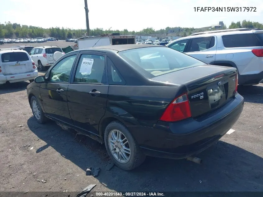 2005 Ford Focus Zx4 VIN: 1FAFP34N15W317972 Lot: 40201843