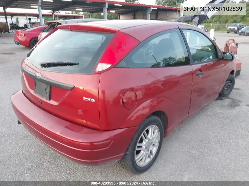 2005 Ford Focus Zx3 VIN: 3FAFP31NX5R102839 Lot: 40203595