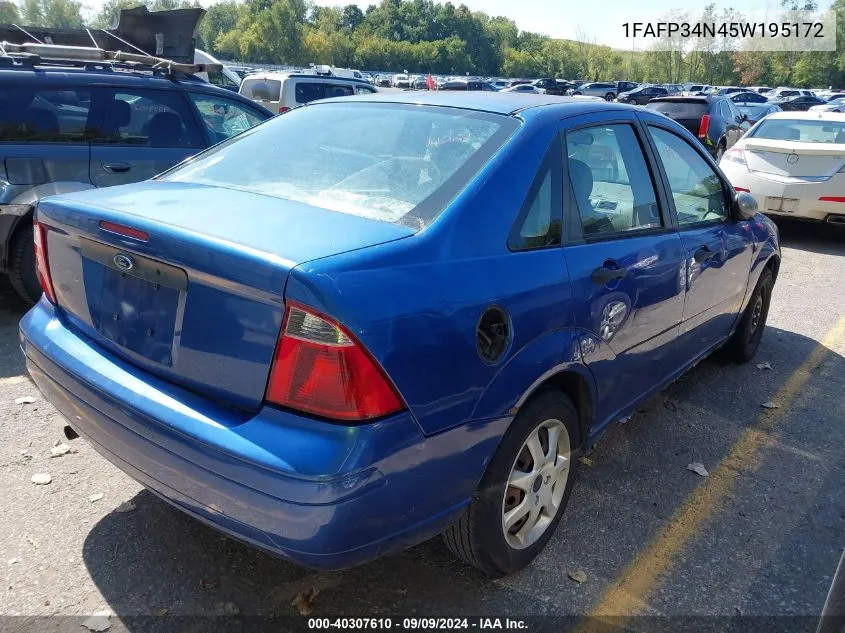 2005 Ford Focus Zx4 VIN: 1FAFP34N45W195172 Lot: 40307610